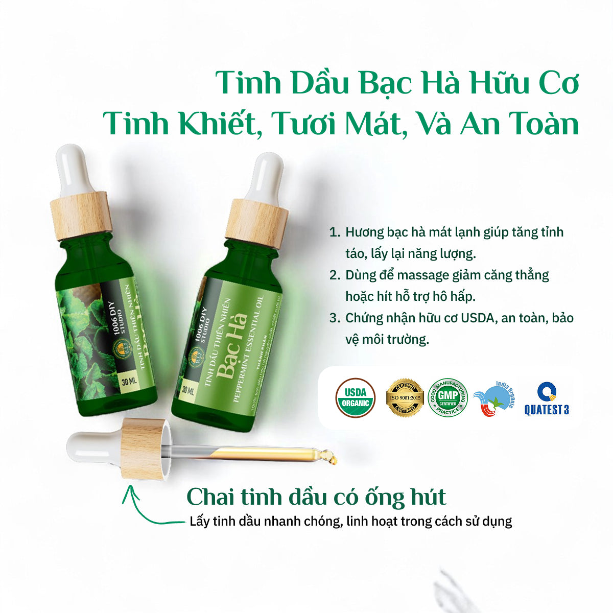 Tinh Dầu Bạc Hà Hữu Cơ Nguyên Chất 100%