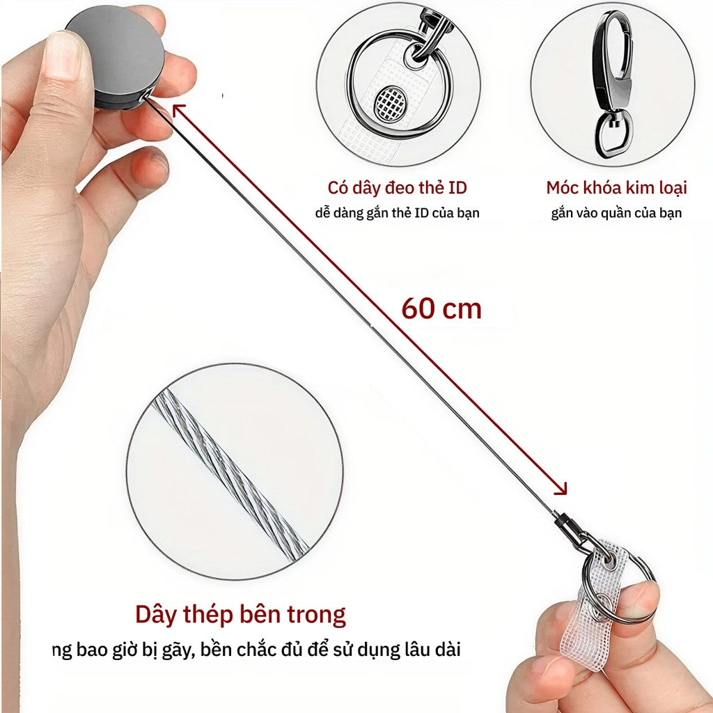 Móc Khóa Dây Rút 60cm Mặt Tròn 3.2cm Cao Cấp
