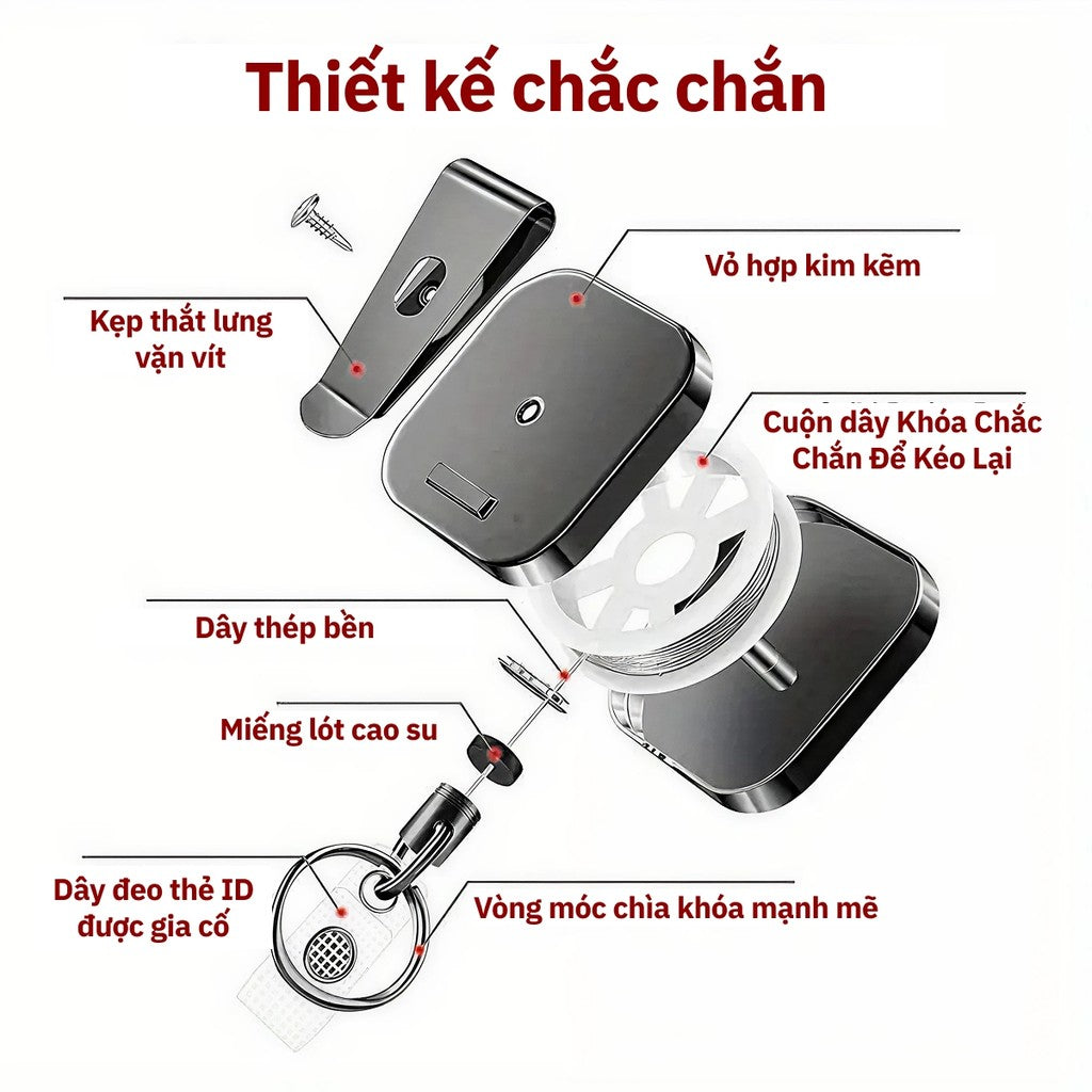 Móc Khóa Dây Rút Thẻ Đeo Kim Loại, Kích Thước 3.2cm