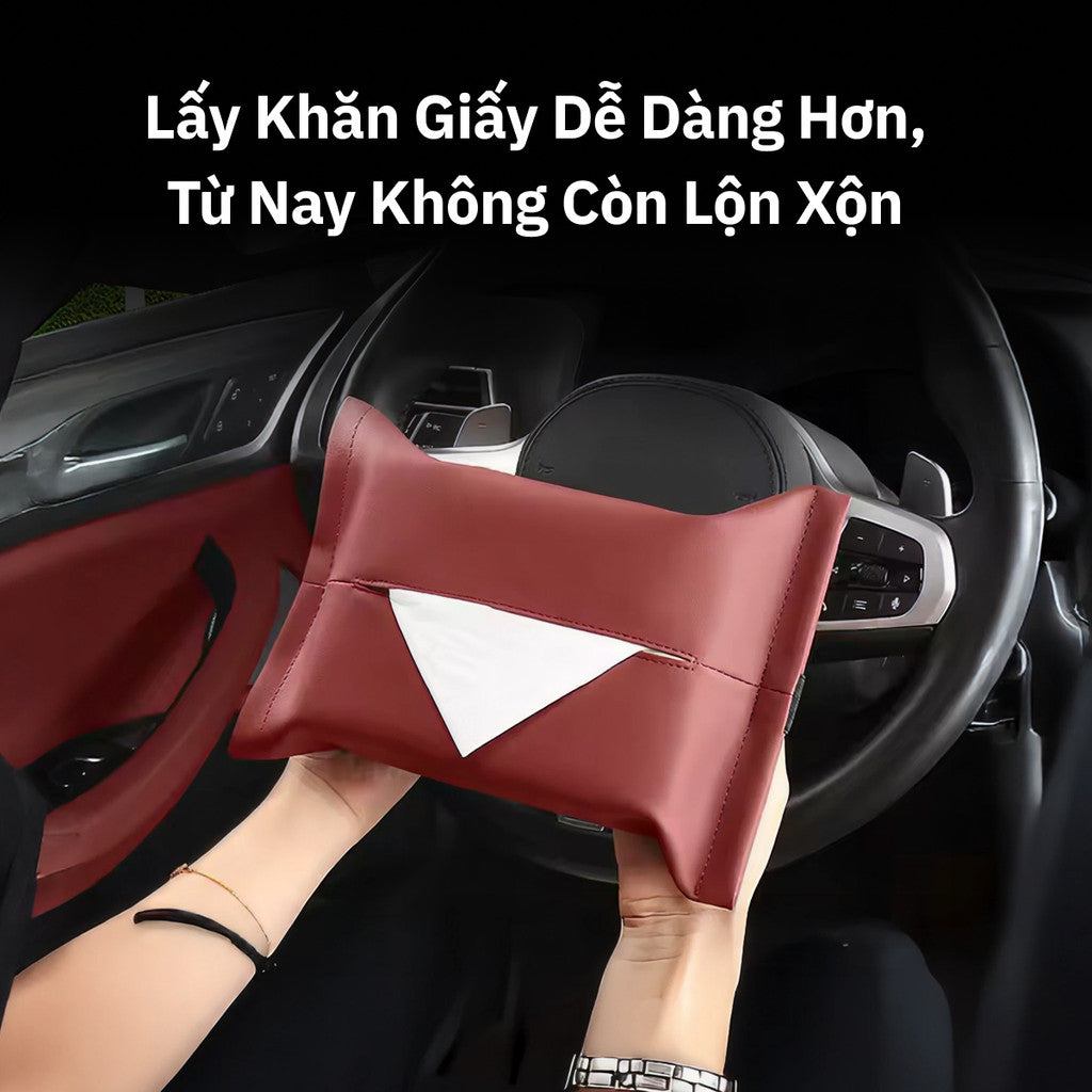Hộp Đựng Khăn Giấy Da Nappa Treo Ô Tô