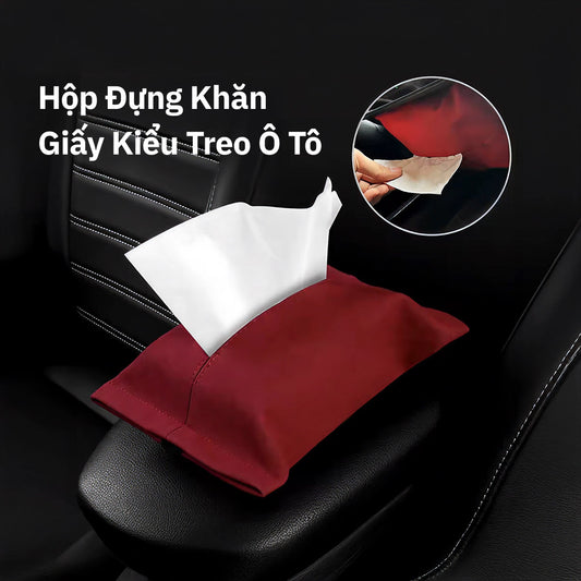Hộp Đựng Khăn Giấy Da Nappa Treo Ô Tô