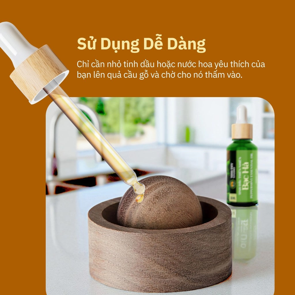 Quả Cầu Gỗ Óc Chó Khuếch Tán Tinh Dầu Ô Tô, Trang Trí, Khử Mùi, Quà Tặng Sang Trọng