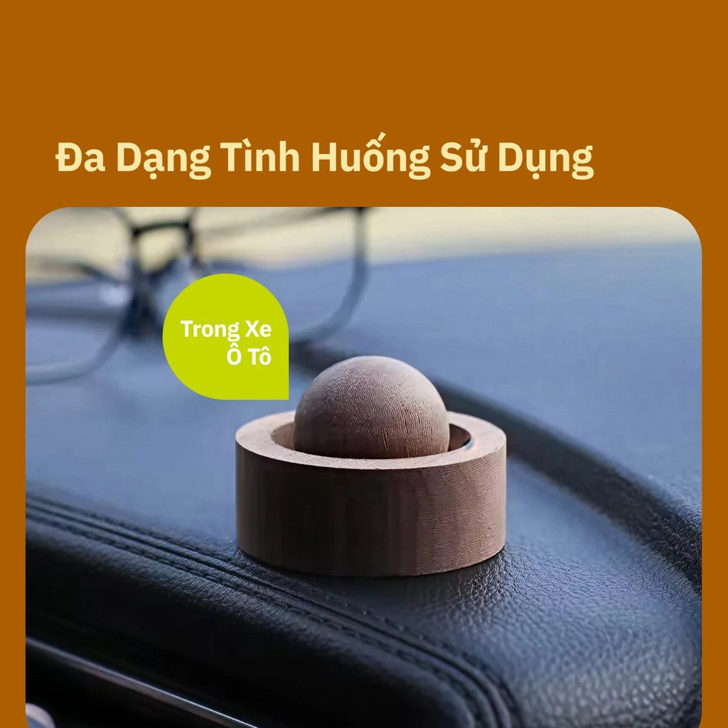 Quả Cầu Gỗ Óc Chó Khuếch Tán Tinh Dầu Ô Tô, Trang Trí, Khử Mùi, Quà Tặng Sang Trọng