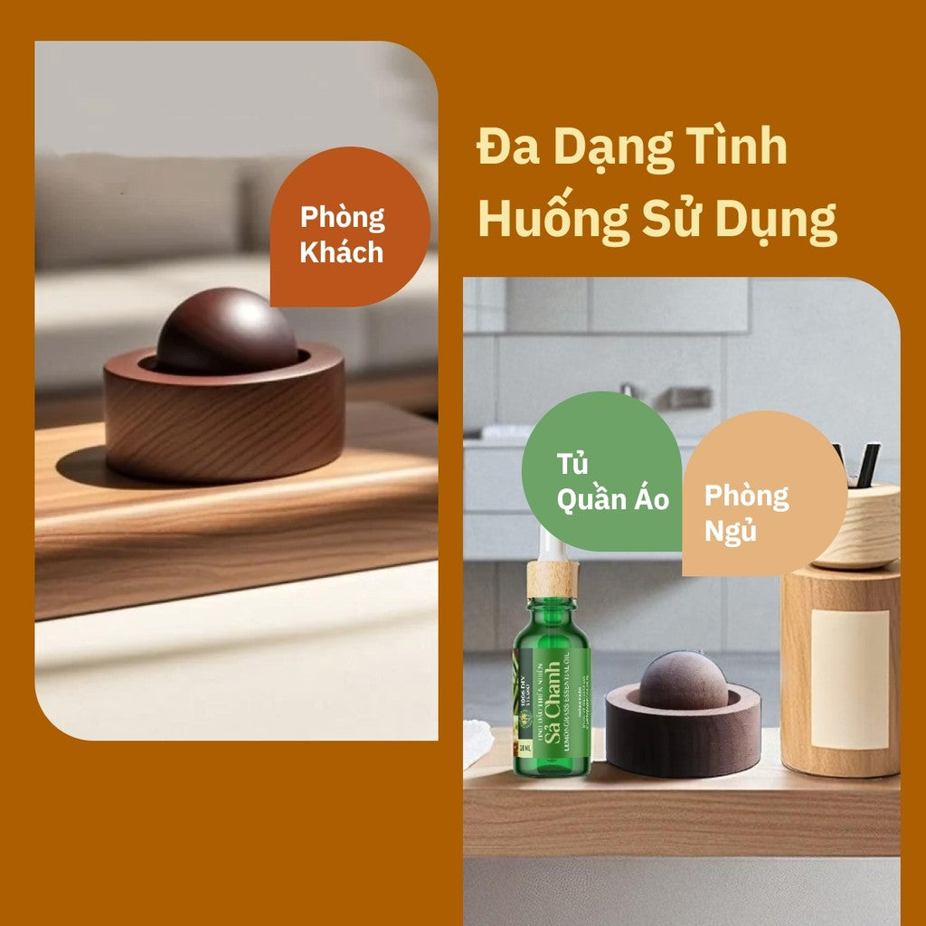 Quả Cầu Gỗ Óc Chó Khuếch Tán Tinh Dầu Ô Tô, Trang Trí, Khử Mùi, Quà Tặng Sang Trọng