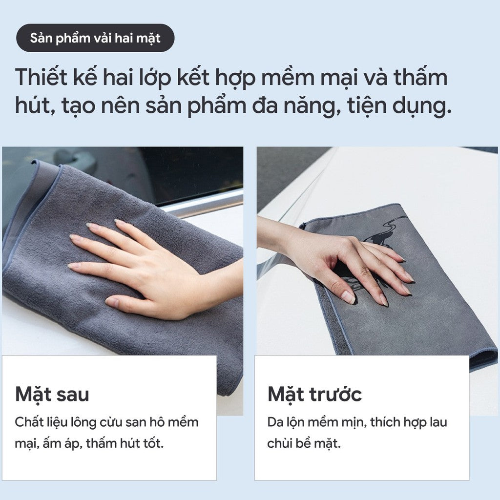 Khăn Lau Xe Ô Tô Lông Cừu San Hô Cao Cấp 2 Mặt Siêu Thấm Hút, Mềm Mịn, Không Xước Sơn