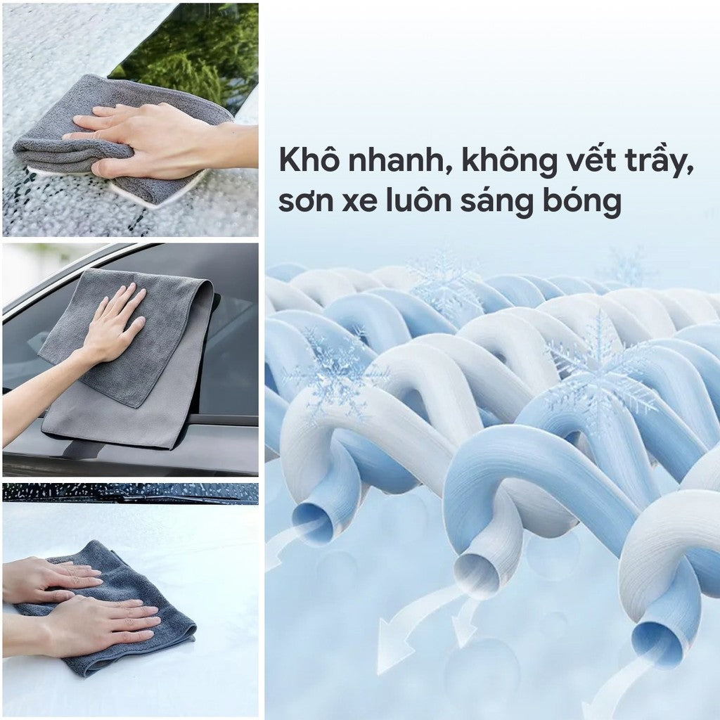Khăn Lau Xe Ô Tô Lông Cừu San Hô Cao Cấp 2 Mặt Siêu Thấm Hút, Mềm Mịn, Không Xước Sơn