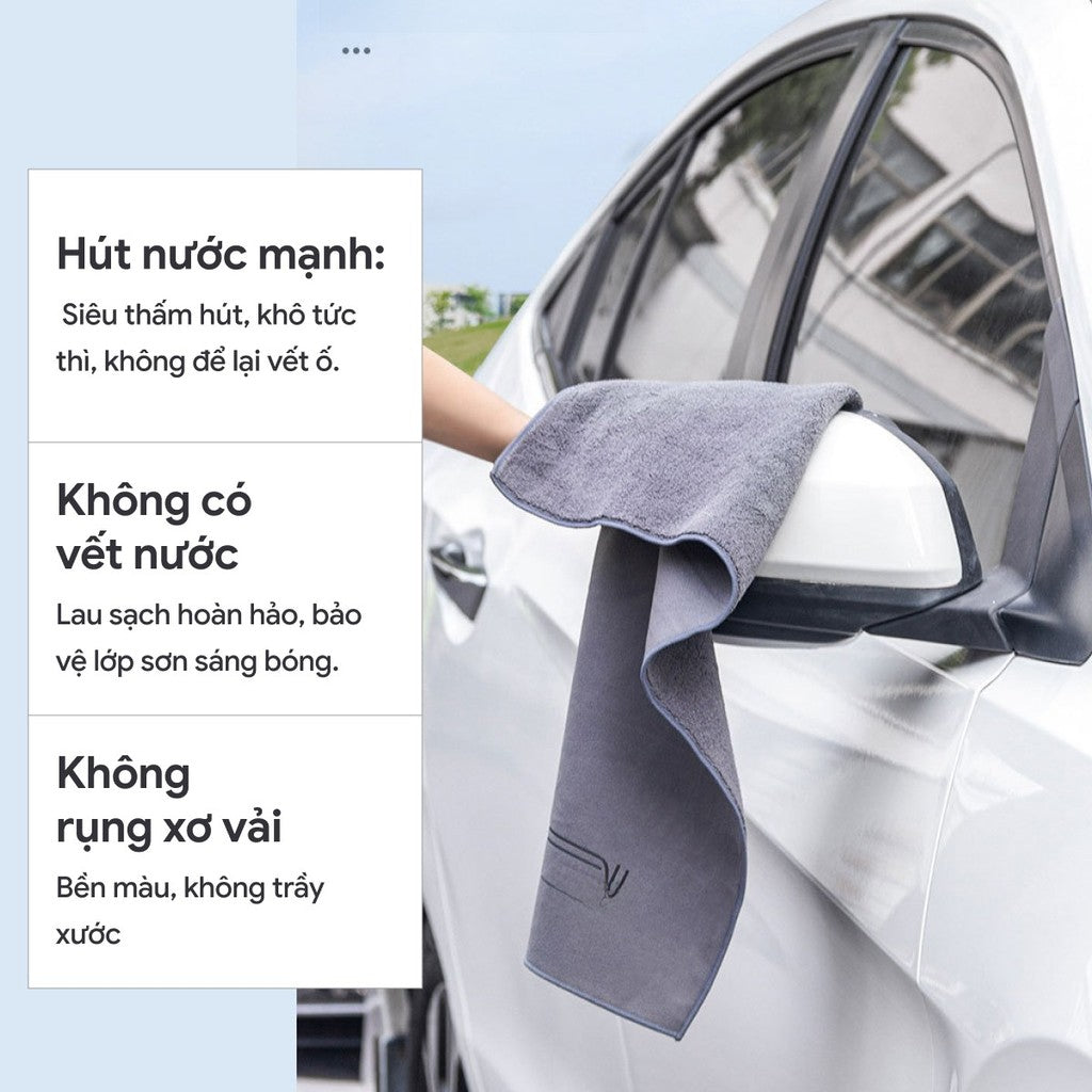 Khăn Lau Xe Ô Tô Lông Cừu San Hô Cao Cấp 2 Mặt Siêu Thấm Hút, Mềm Mịn, Không Xước Sơn