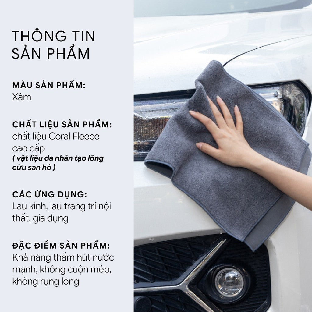 Khăn Lau Xe Ô Tô Lông Cừu San Hô Cao Cấp 2 Mặt Siêu Thấm Hút, Mềm Mịn, Không Xước Sơn