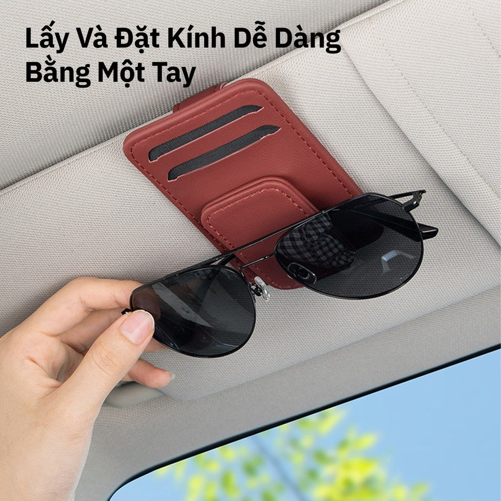 Kẹp Kính Xe Hơi Đa Năng 2 Khe Thẻ Da Cao Cấp