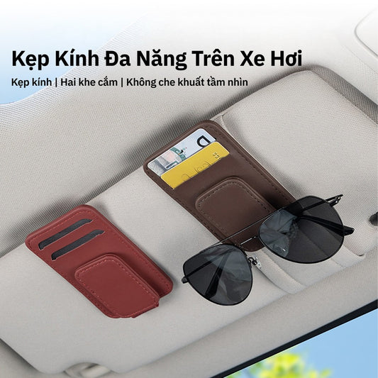 Kẹp Kính Xe Hơi Đa Năng 2 Khe Thẻ Da Cao Cấp