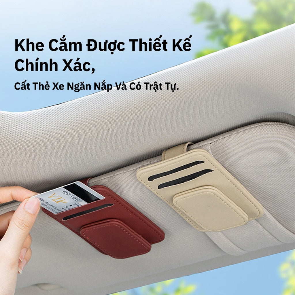 Kẹp Kính Xe Hơi Đa Năng 2 Khe Thẻ Da Cao Cấp
