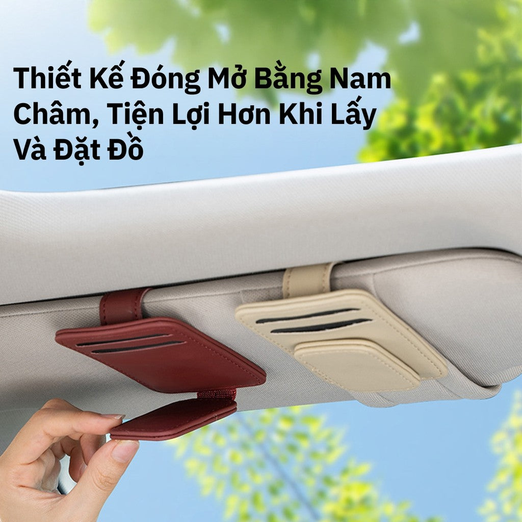 Kẹp Kính Xe Hơi Đa Năng 2 Khe Thẻ Da Cao Cấp