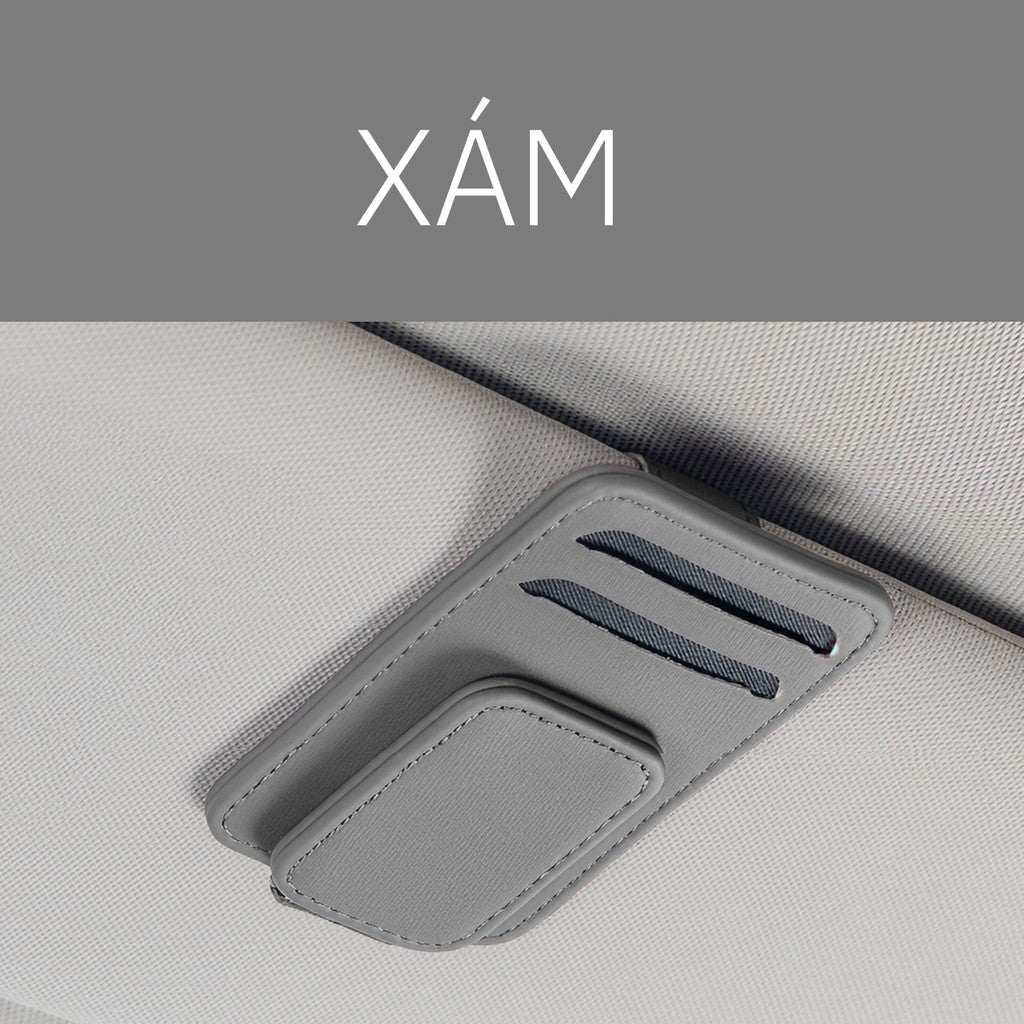 Kẹp Kính Xe Hơi Đa Năng 2 Khe Thẻ Da Cao Cấp