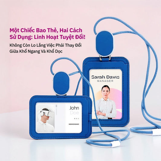 Bao Thẻ Tên Nhân Viên Da PU Cao Cấp Có Dây Rút Thông Minh - Xoay Ngang Dọc 2 Mặt Tiện Lợi