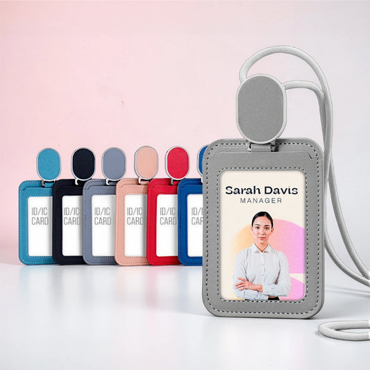 Bao Thẻ Tên Nhân Viên Da PU Cao Cấp Có Dây Rút Thông Minh - Xoay Ngang Dọc 2 Mặt Tiện Lợi