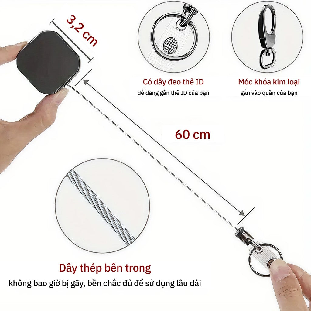 Móc Khóa Dây Rút Thẻ Đeo Kim Loại, Kích Thước 3.2cm