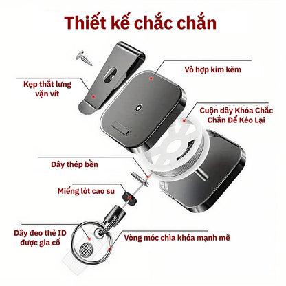 Móc Khóa Dây Rút Thẻ Đeo Kim Loại, Kích Thước 3.2cm