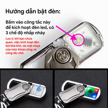 Móc Khóa Xe Máy & Ô Tô Xoay 360° – Có Đèn LED 3 Chế Độ Sáng, Hợp Kim Kẽm Cao Cấp, Đa Năng & Bền Bỉ