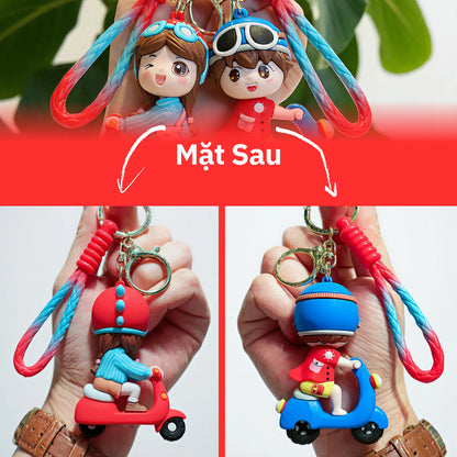 Móc Khóa Cặp Đôi Dễ Thương Đi Xe Scooter