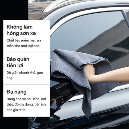 Khăn Lau Xe Ô Tô Lông Cừu San Hô Cao Cấp 2 Mặt Siêu Thấm Hút, Mềm Mịn, Không Xước Sơn