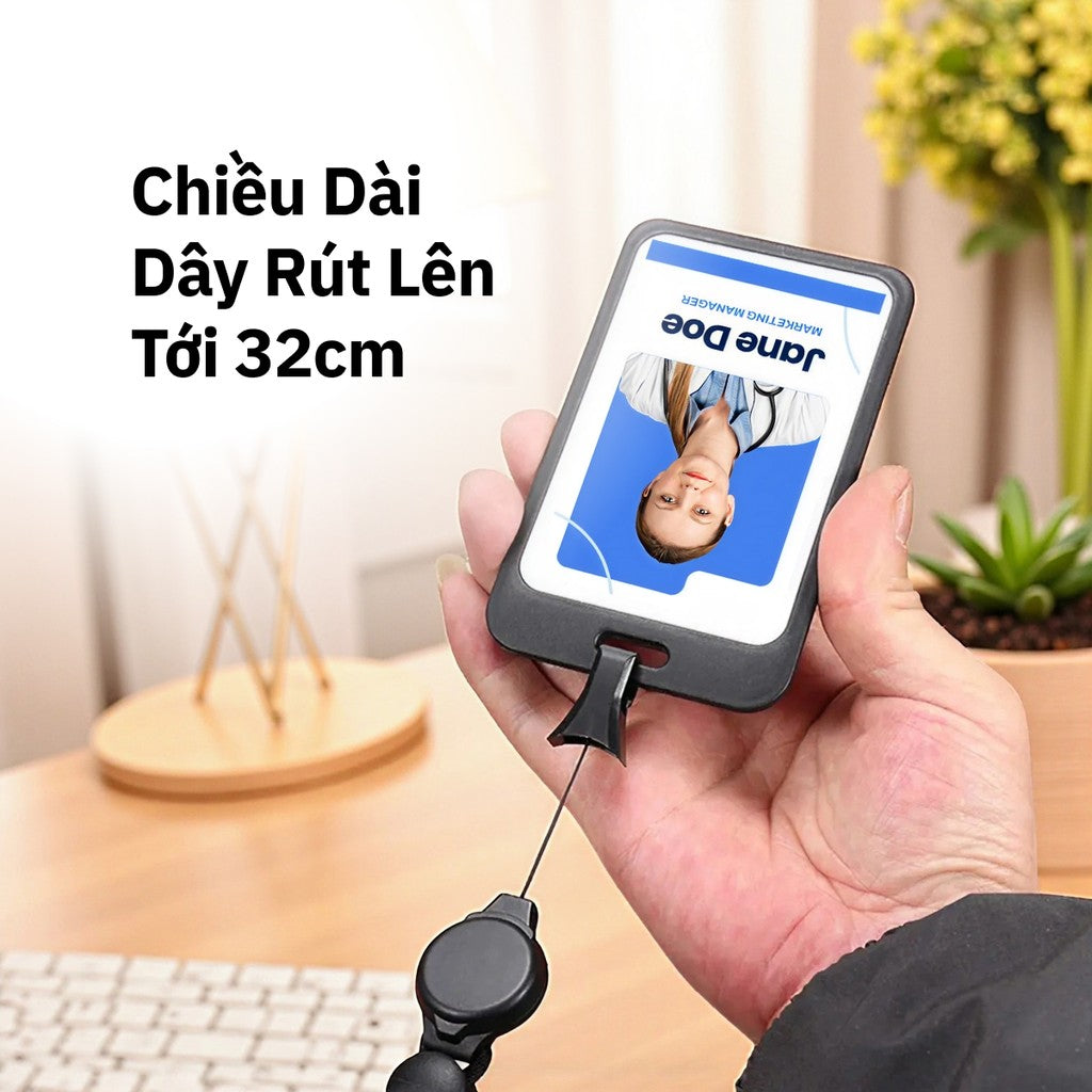 Bao Đựng Thẻ Co Rút Thông Minh - Dây Đeo Cổ 2 Mặt Tiện Lợi