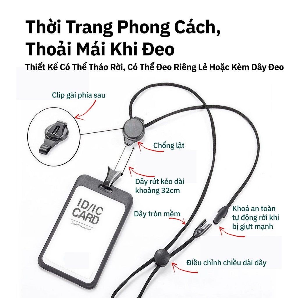 Bao Đựng Thẻ Co Rút Thông Minh - Dây Đeo Cổ 2 Mặt Tiện Lợi