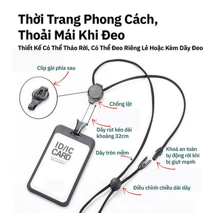 Bao Đựng Thẻ Co Rút Thông Minh - Dây Đeo Cổ 2 Mặt Tiện Lợi