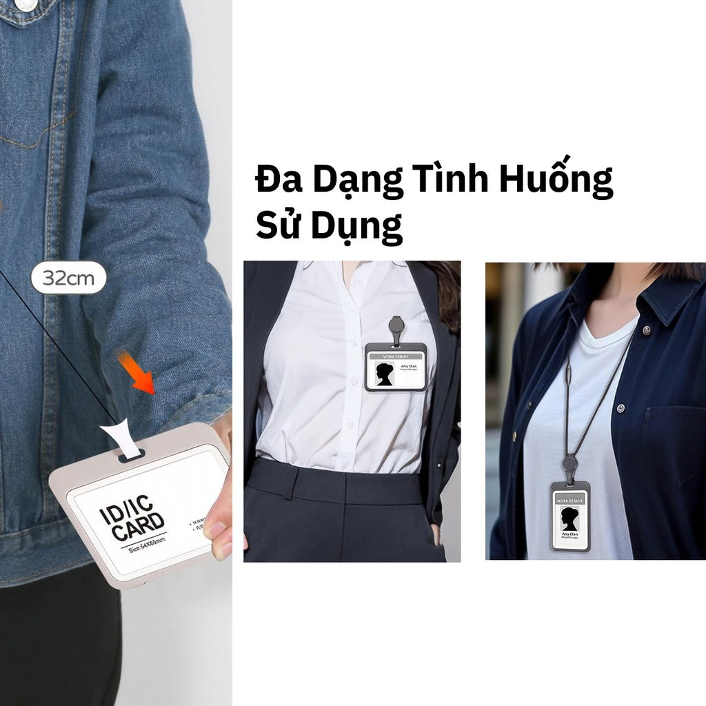 Bao Đựng Thẻ Co Rút Thông Minh - Dây Đeo Cổ 2 Mặt Tiện Lợi