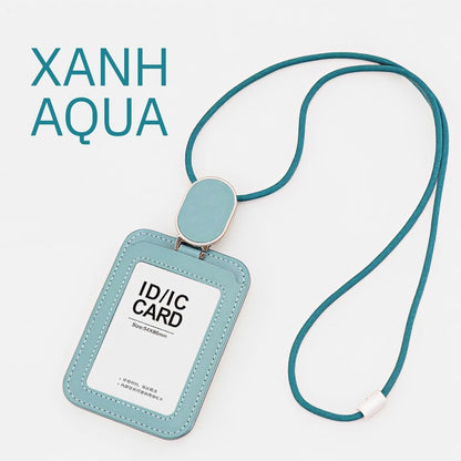 Bao Thẻ Tên Nhân Viên Da PU Cao Cấp Có Dây Rút Thông Minh - Xoay Ngang Dọc 2 Mặt Tiện Lợi