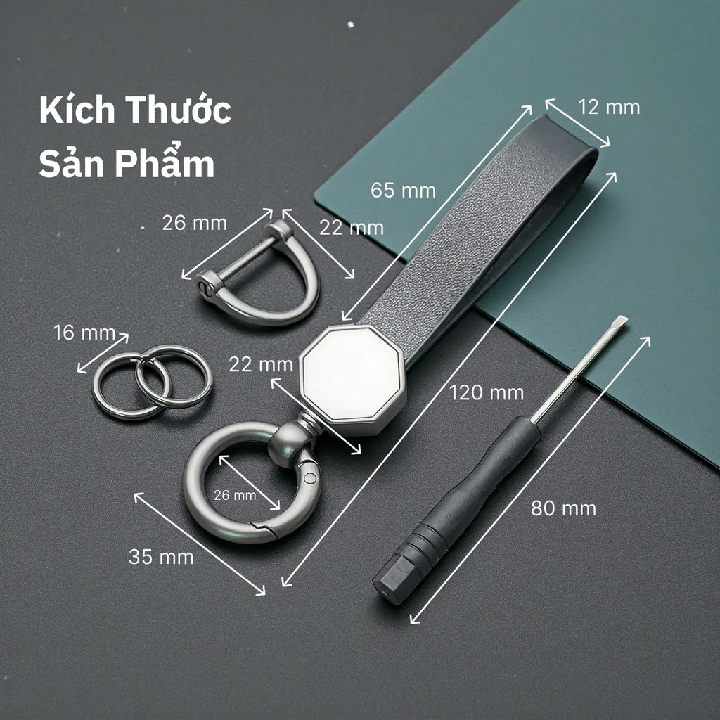 Móc Khóa Da Cao Cấp Cho Ô Tô Xe máy - Móc Khóa Kim Loại Bền Bỉ Chống Gỉ Tặng Kèm Tua Vít