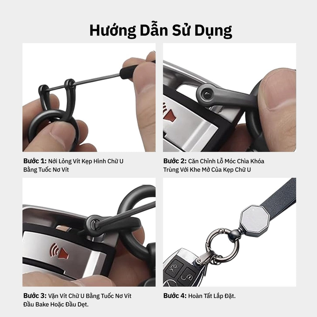 Móc Khóa Da Cao Cấp Cho Ô Tô Xe máy - Móc Khóa Kim Loại Bền Bỉ Chống Gỉ Tặng Kèm Tua Vít