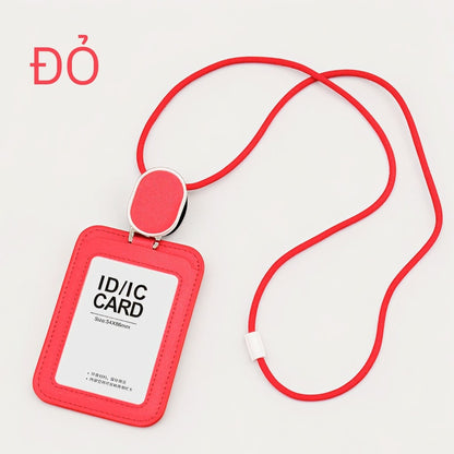 Bao Thẻ Tên Nhân Viên Da PU Cao Cấp Có Dây Rút Thông Minh - Xoay Ngang Dọc 2 Mặt Tiện Lợi