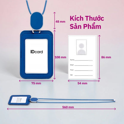 Bao Thẻ Tên Nhân Viên Da PU Cao Cấp Có Dây Rút Thông Minh - Xoay Ngang Dọc 2 Mặt Tiện Lợi