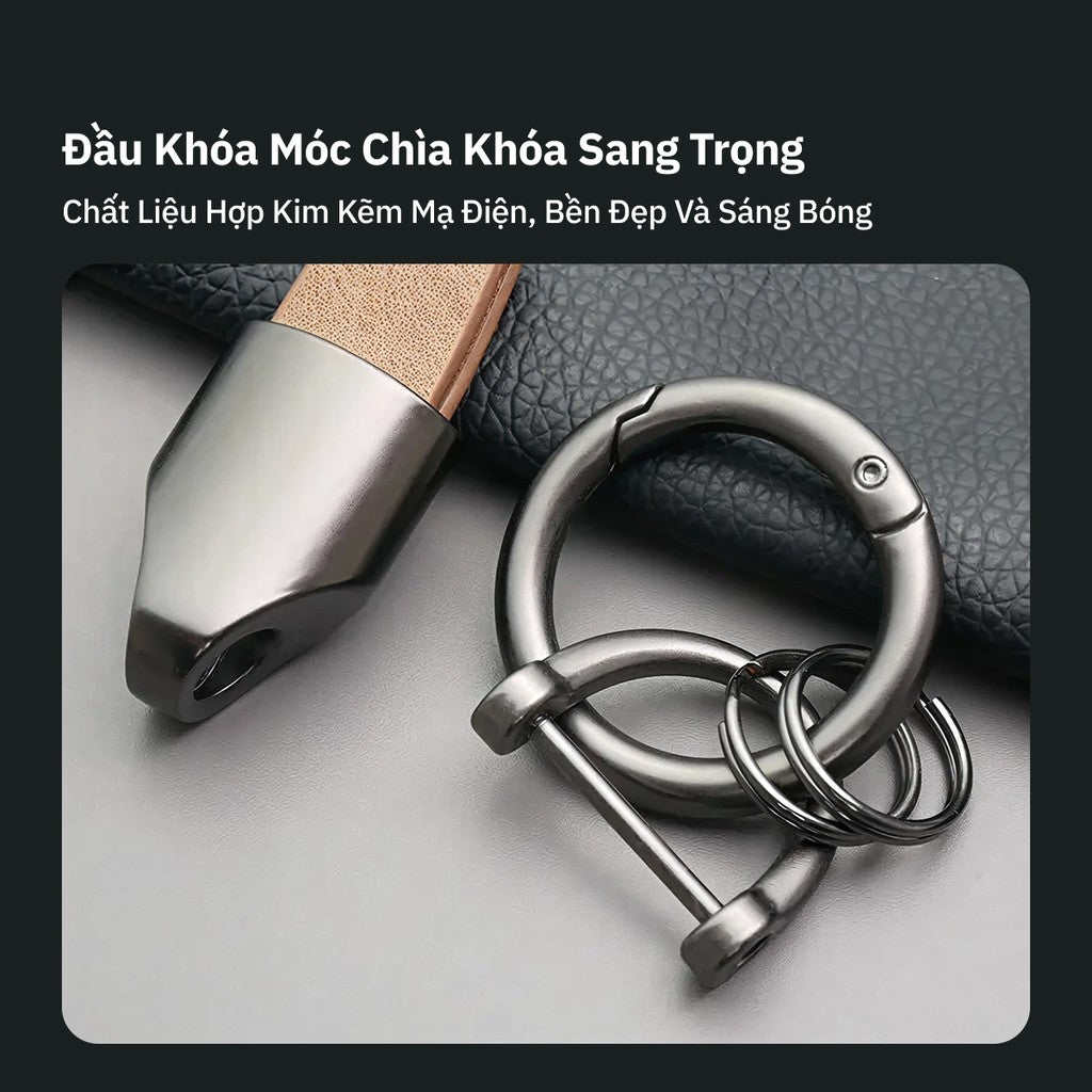 Móc Khóa Da Microfiber Cho Ô Tô Xe Máy Smartkey, Chốt D-Ring Chống Rơi Cao Cấp, Tặng Tua Vít