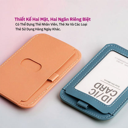 Bao Thẻ Tên Nhân Viên Da PU Cao Cấp Có Dây Rút Thông Minh - Xoay Ngang Dọc 2 Mặt Tiện Lợi