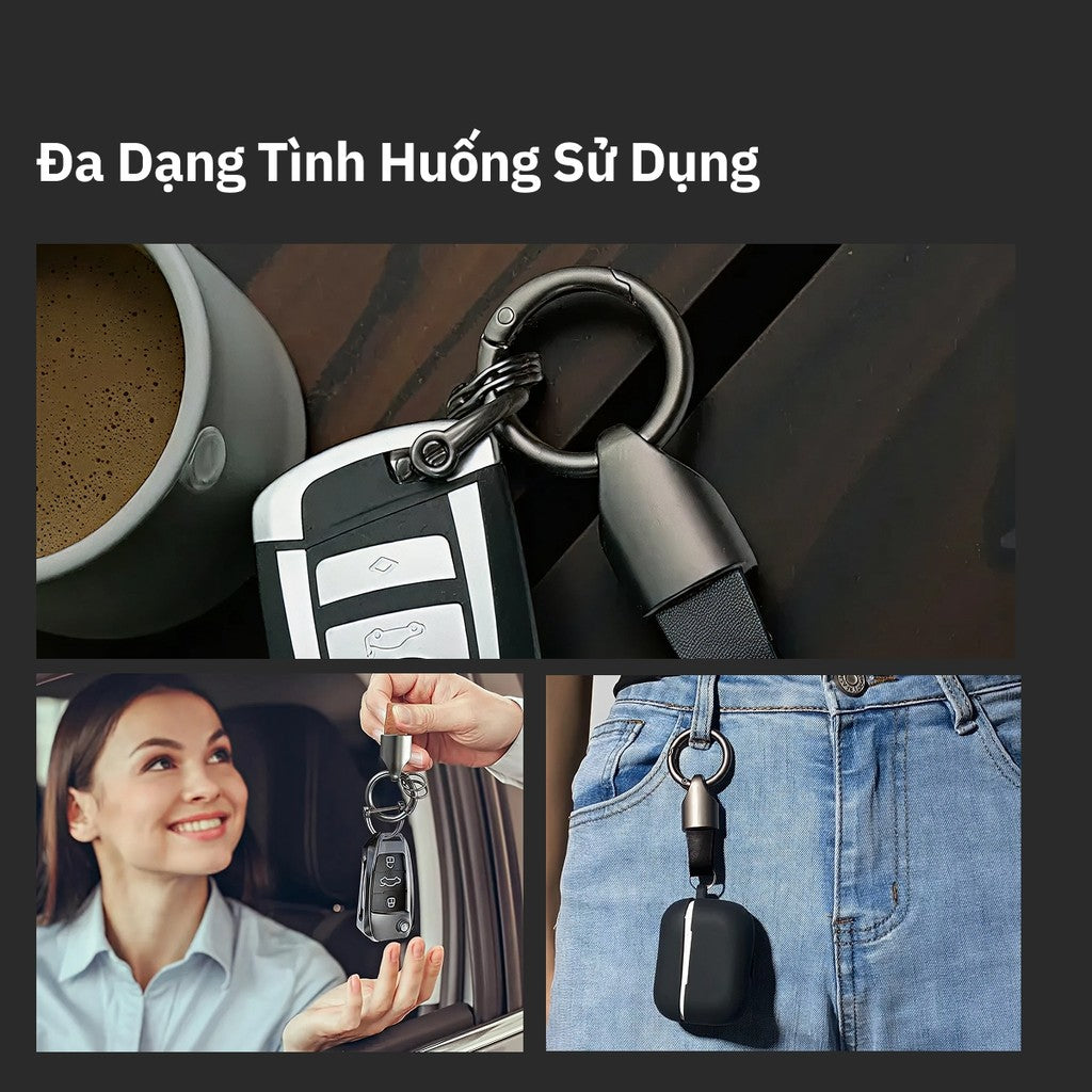 Móc Khóa Da Microfiber Cho Ô Tô Xe Máy Smartkey, Chốt D-Ring Chống Rơi Cao Cấp, Tặng Tua Vít