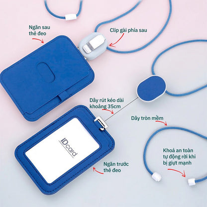 Bao Thẻ Tên Nhân Viên Da PU Cao Cấp Có Dây Rút Thông Minh - Xoay Ngang Dọc 2 Mặt Tiện Lợi