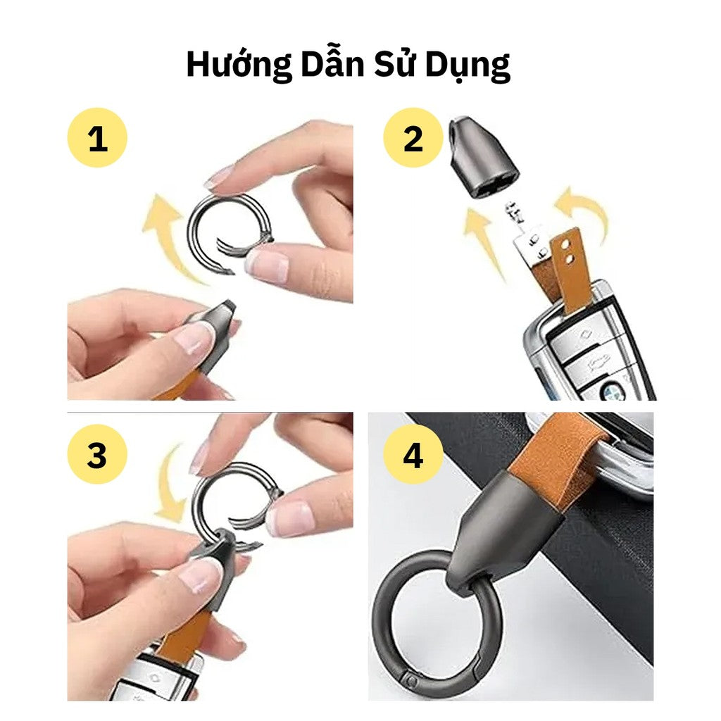 Móc Khóa Da Microfiber Cho Ô Tô Xe Máy Smartkey, Chốt D-Ring Chống Rơi Cao Cấp, Tặng Tua Vít