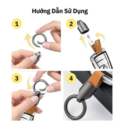 Móc Khóa Da Microfiber Cho Ô Tô Xe Máy Smartkey, Chốt D-Ring Chống Rơi Cao Cấp, Tặng Tua Vít