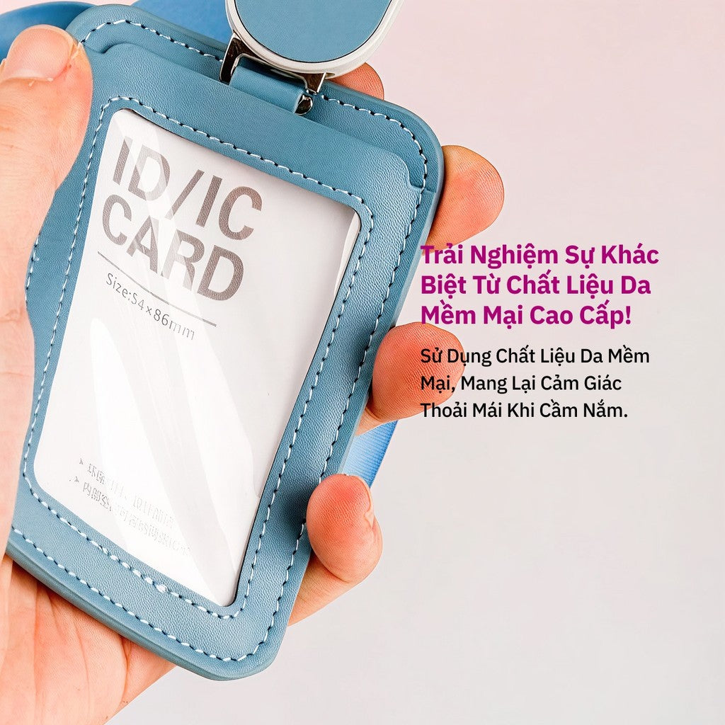 Bao Thẻ Tên Nhân Viên Da PU Cao Cấp Có Dây Rút Thông Minh - Xoay Ngang Dọc 2 Mặt Tiện Lợi