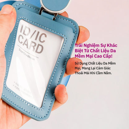 Bao Thẻ Tên Nhân Viên Da PU Cao Cấp Có Dây Rút Thông Minh - Xoay Ngang Dọc 2 Mặt Tiện Lợi