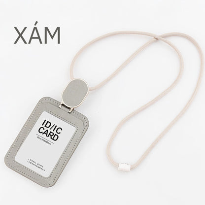 Bao Thẻ Tên Nhân Viên Da PU Cao Cấp Có Dây Rút Thông Minh - Xoay Ngang Dọc 2 Mặt Tiện Lợi