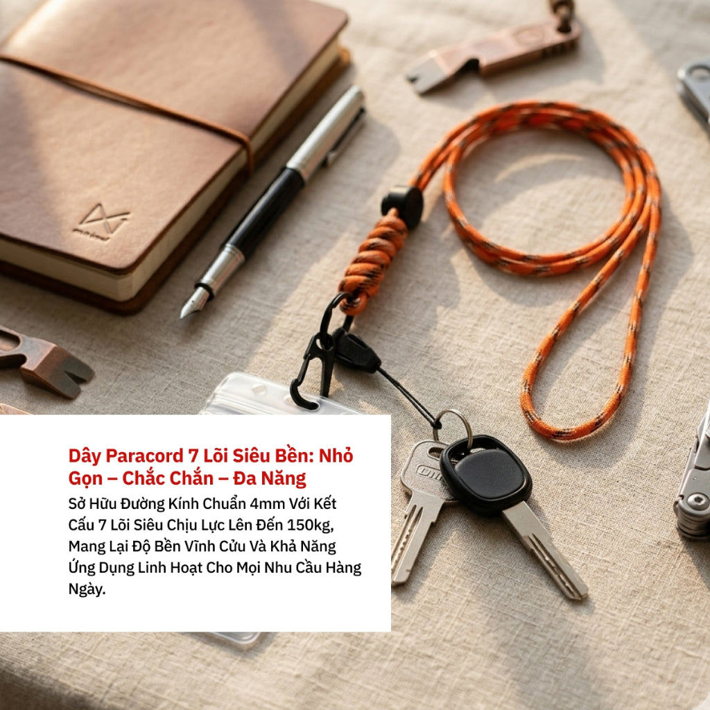 Dây Đeo Thẻ Nhân Viên, Chìa Khóa Paracord 7 Lõi Siêu Bền - Chịu Tải 150kg, Tùy Chỉnh Độ Dài