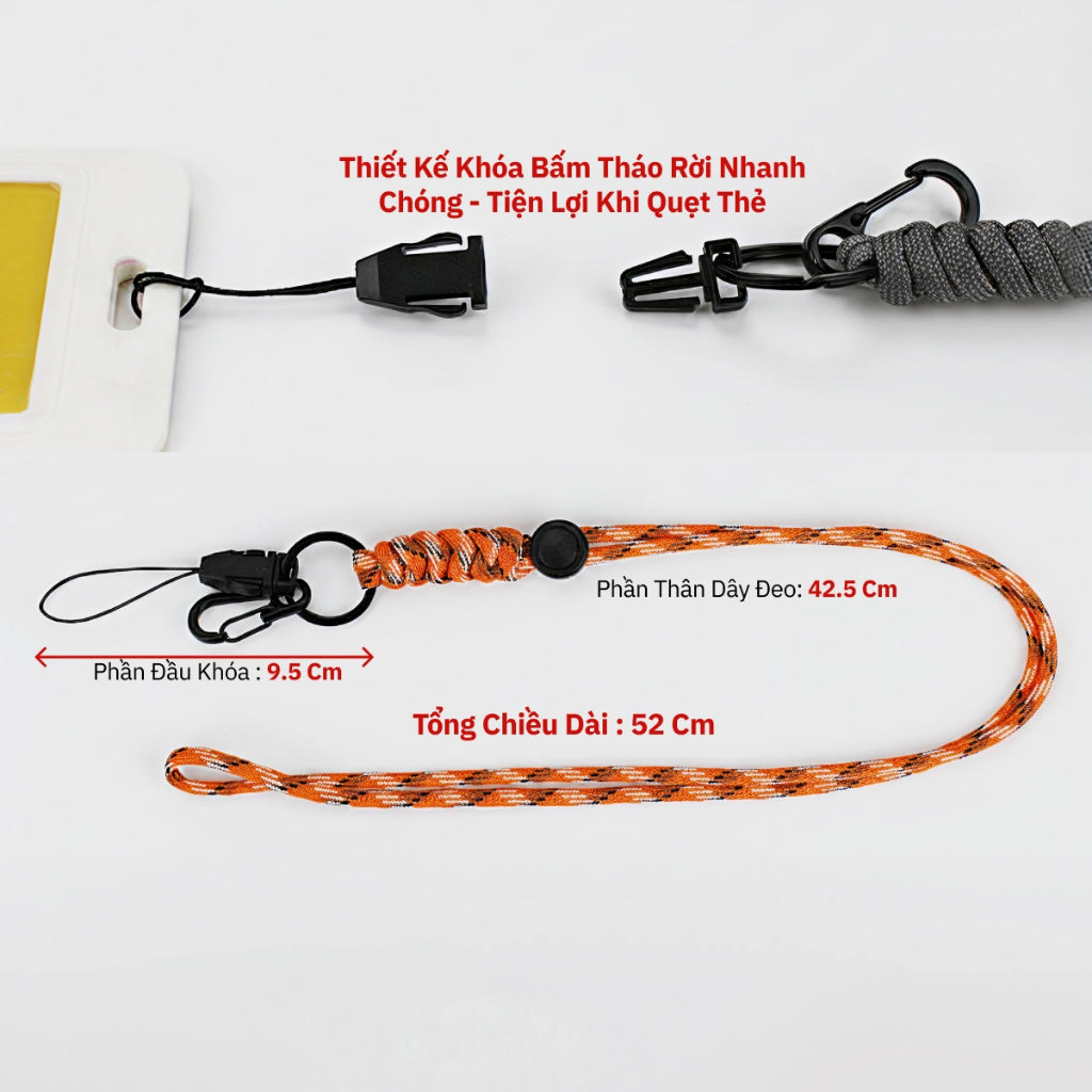 Dây Đeo Thẻ Nhân Viên, Chìa Khóa Paracord 7 Lõi Siêu Bền - Chịu Tải 150kg, Tùy Chỉnh Độ Dài