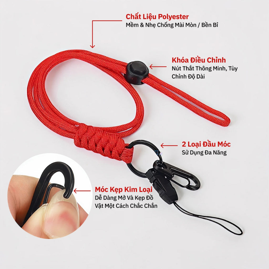 Dây Đeo Thẻ Nhân Viên, Chìa Khóa Paracord 7 Lõi Siêu Bền - Chịu Tải 150kg, Tùy Chỉnh Độ Dài