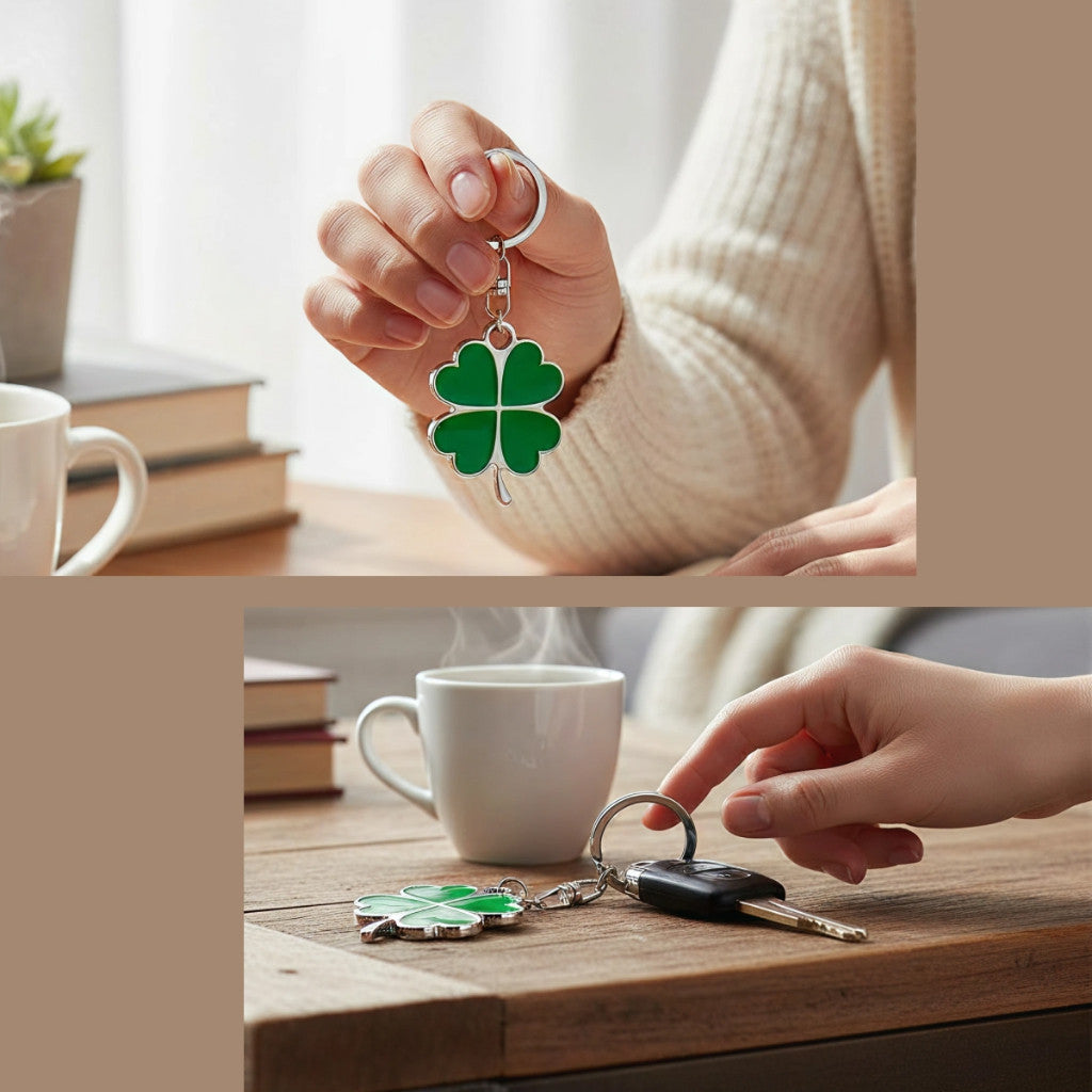Móc Khóa Cỏ 4 Lá May Mắn, Keyring Phụ Kiện Decor Túi Xách Xe Máy Ô Tô