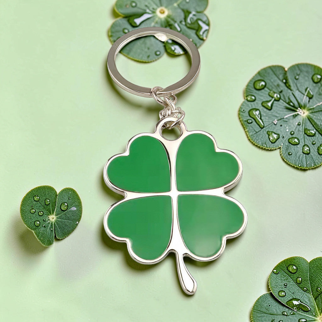 Móc Khóa Cỏ 4 Lá May Mắn, Keyring Phụ Kiện Decor Túi Xách Xe Máy Ô Tô
