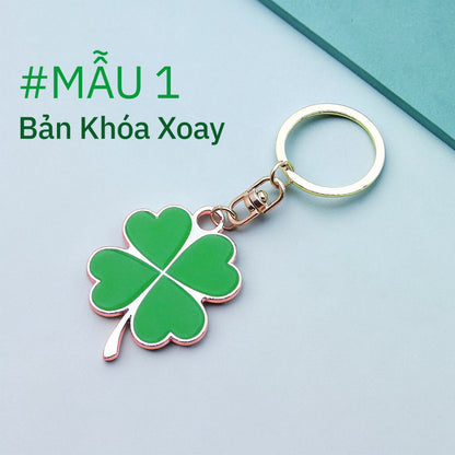 Móc Khóa Cỏ 4 Lá May Mắn, Keyring Phụ Kiện Decor Túi Xách Xe Máy Ô Tô