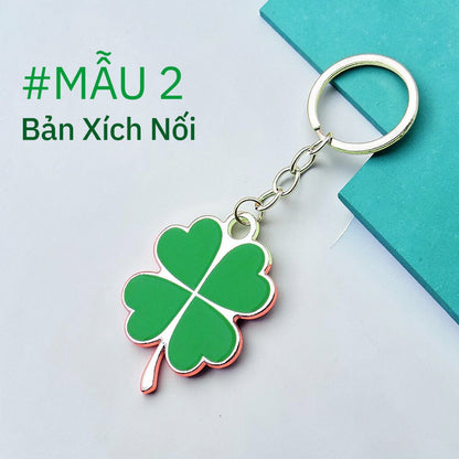 Móc Khóa Cỏ 4 Lá May Mắn, Keyring Phụ Kiện Decor Túi Xách Xe Máy Ô Tô