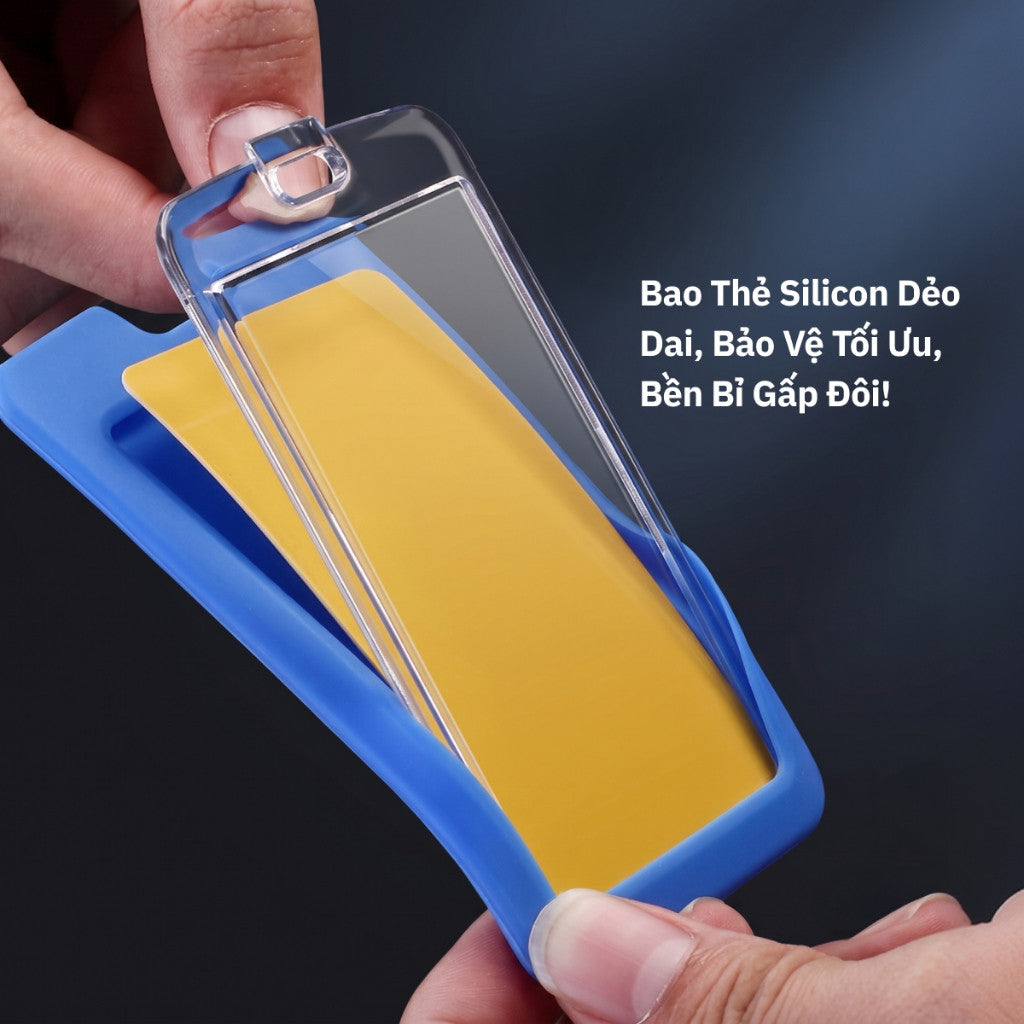 Bao Đựng Thẻ Nhân Viên Silicone Cao Cấp Mặt Acrylic Trong Suốt Kèm Dây Đeo Thời Trang
